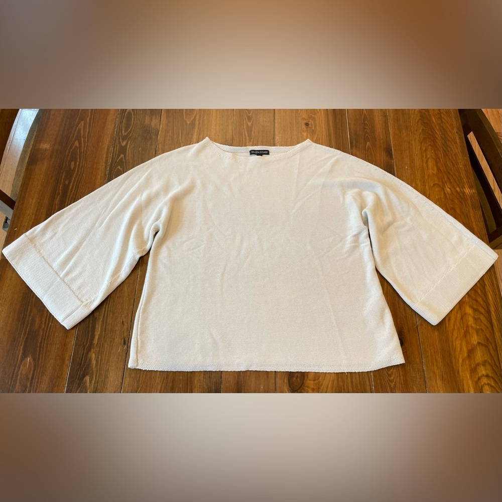 EILEEN FISHER Organic Knit Bateau Neck Bell Sleeves Sweater Top Sz Medium